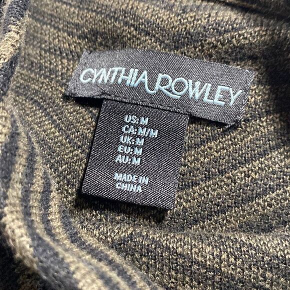 Cynthia Rowley Knitted Mock Neck Sweater Dress Chevron Long Sleeve Olive Black M - Picture 9 of 10